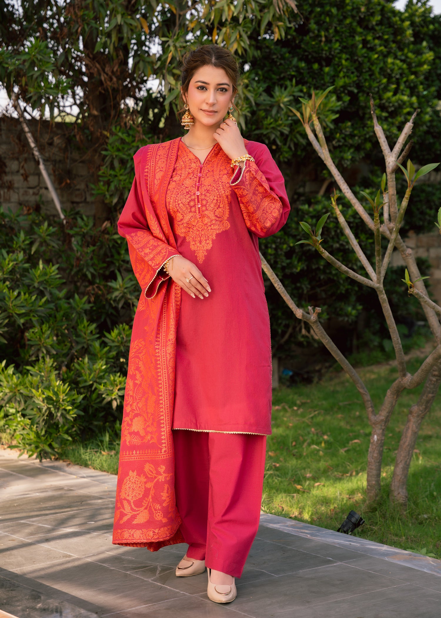 Pink Ember Royale Jacquard 3 Piece