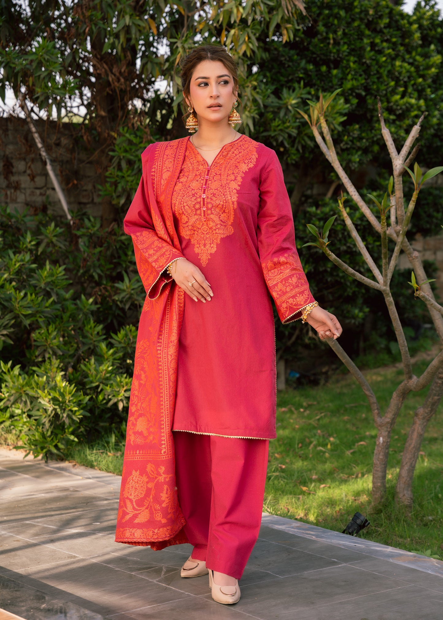 Pink Ember Royale Jacquard 3 Piece