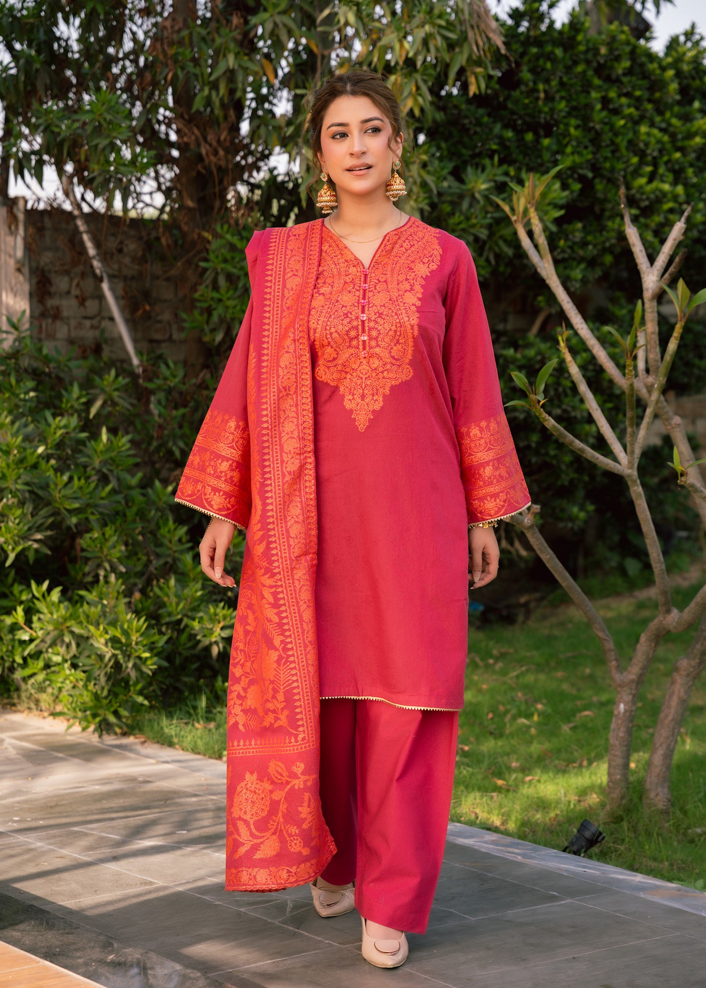 Pink Ember Royale Jacquard 3 Piece