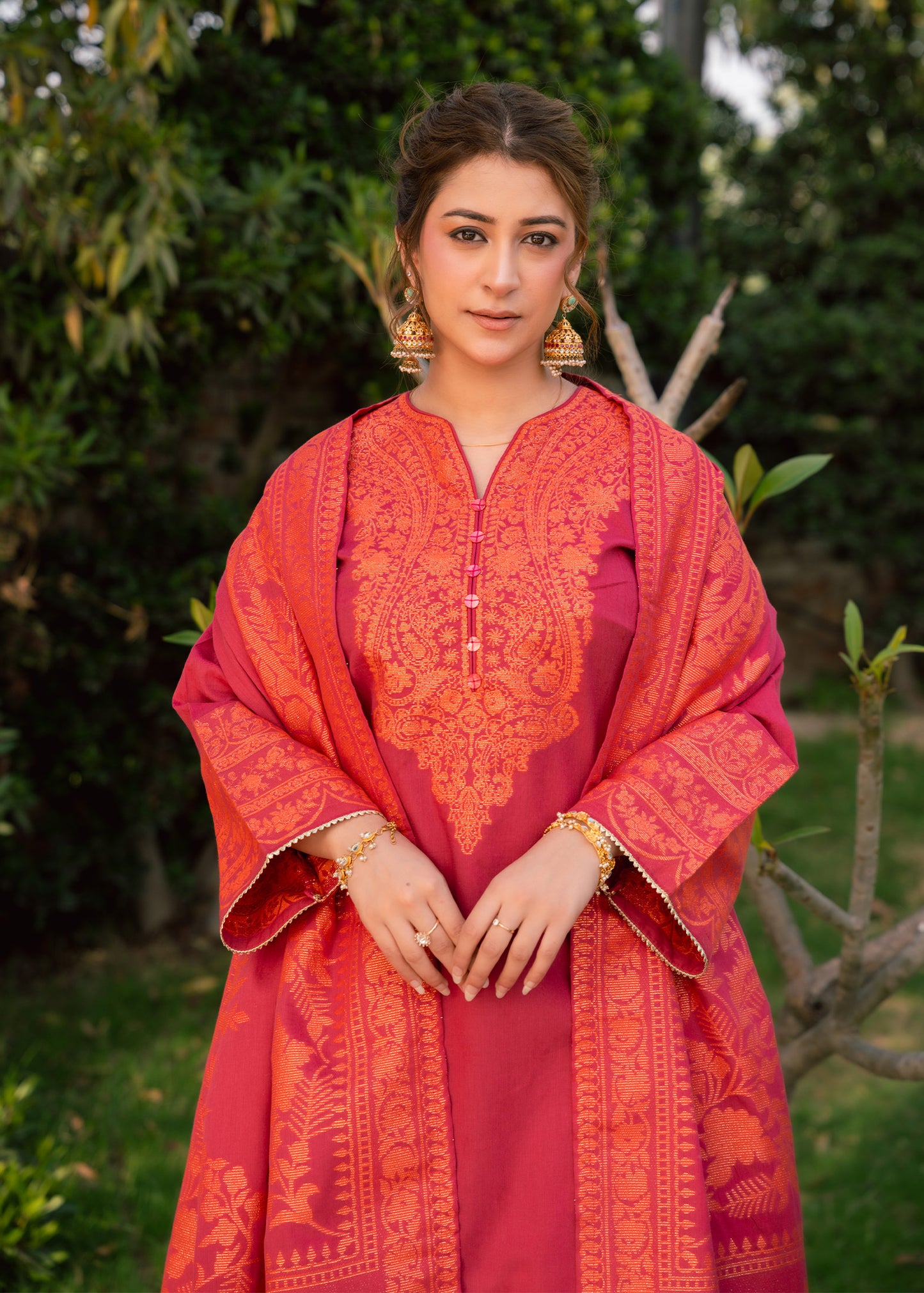 Pink Ember Royale Jacquard 3 Piece