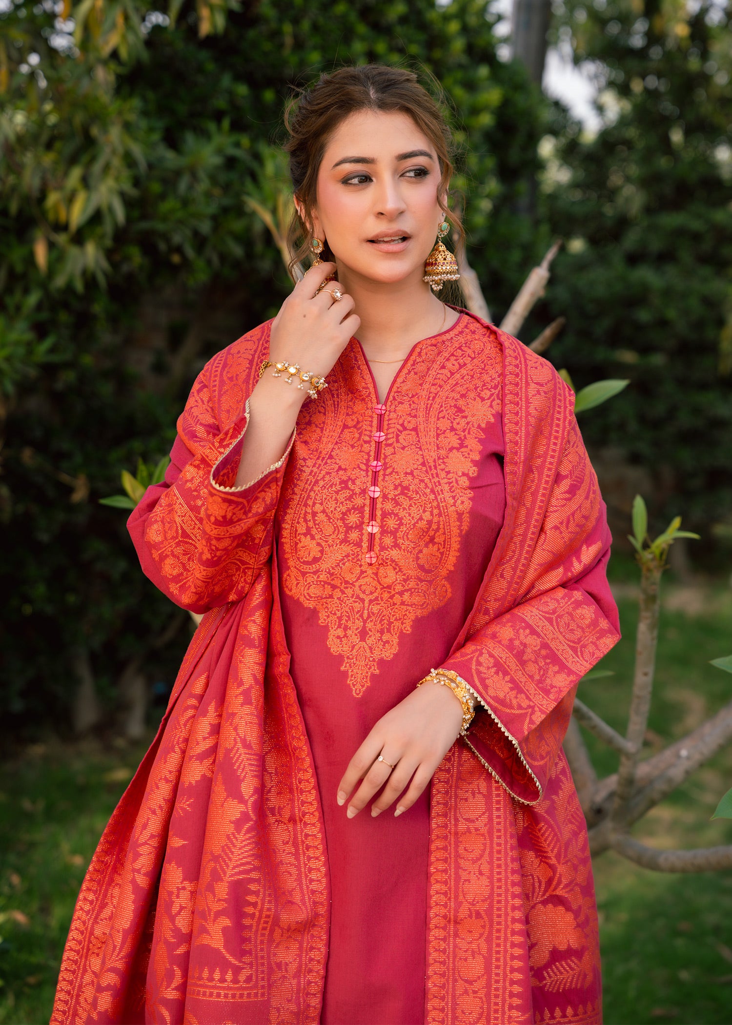 Pink Ember Royale Jacquard 3 Piece