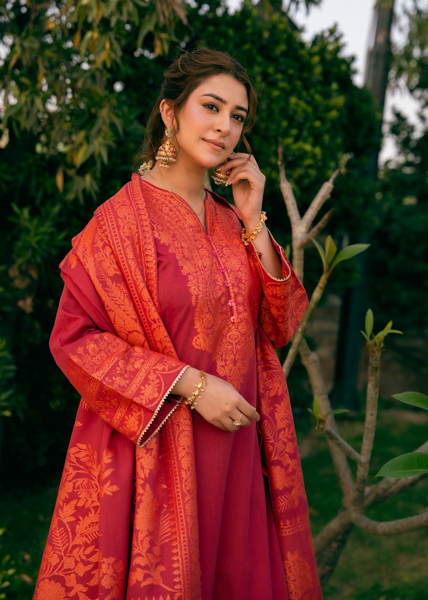 Pink Ember Royale Jacquard 3 Piece