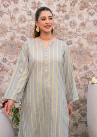 Aqua Noor – Striped Jacquard Three-Piece
