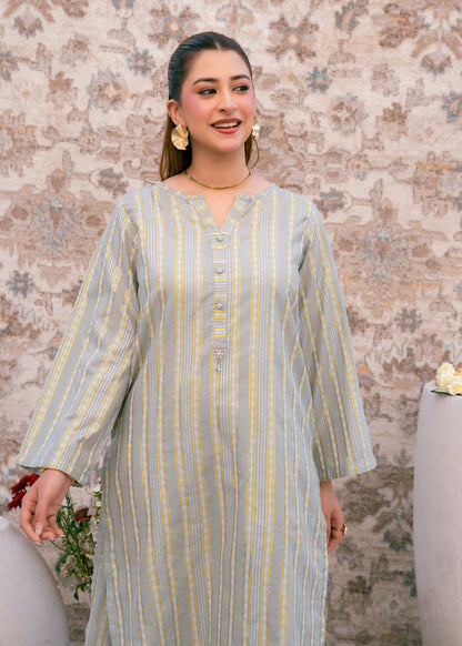 Aqua Noor – Striped Jacquard Three-Piece