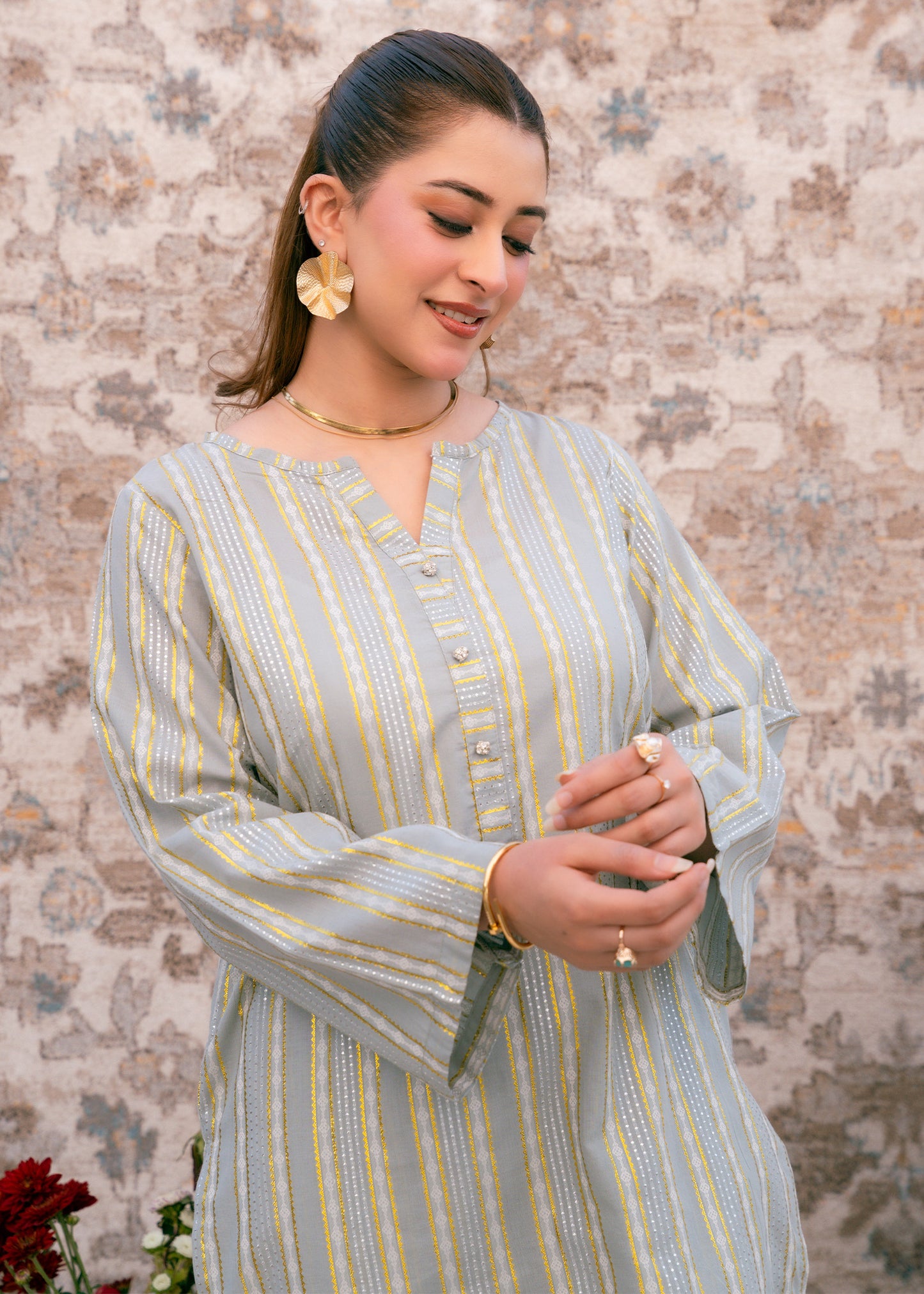Aqua Noor – Striped Jacquard Three-Piece