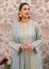 Aqua Noor – Striped Jacquard Three-Piece
