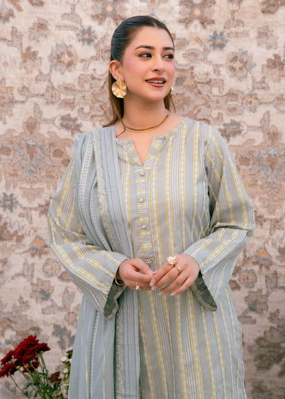 Aqua Noor – Striped Jacquard Three-Piece