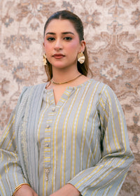 Aqua Noor – Striped Jacquard Three-Piece
