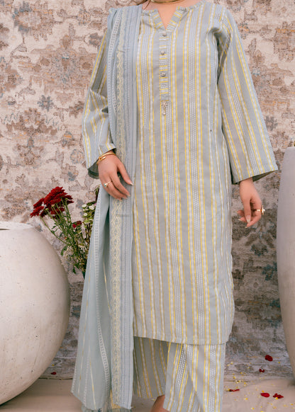 Aqua Noor – Striped Jacquard Three-Piece