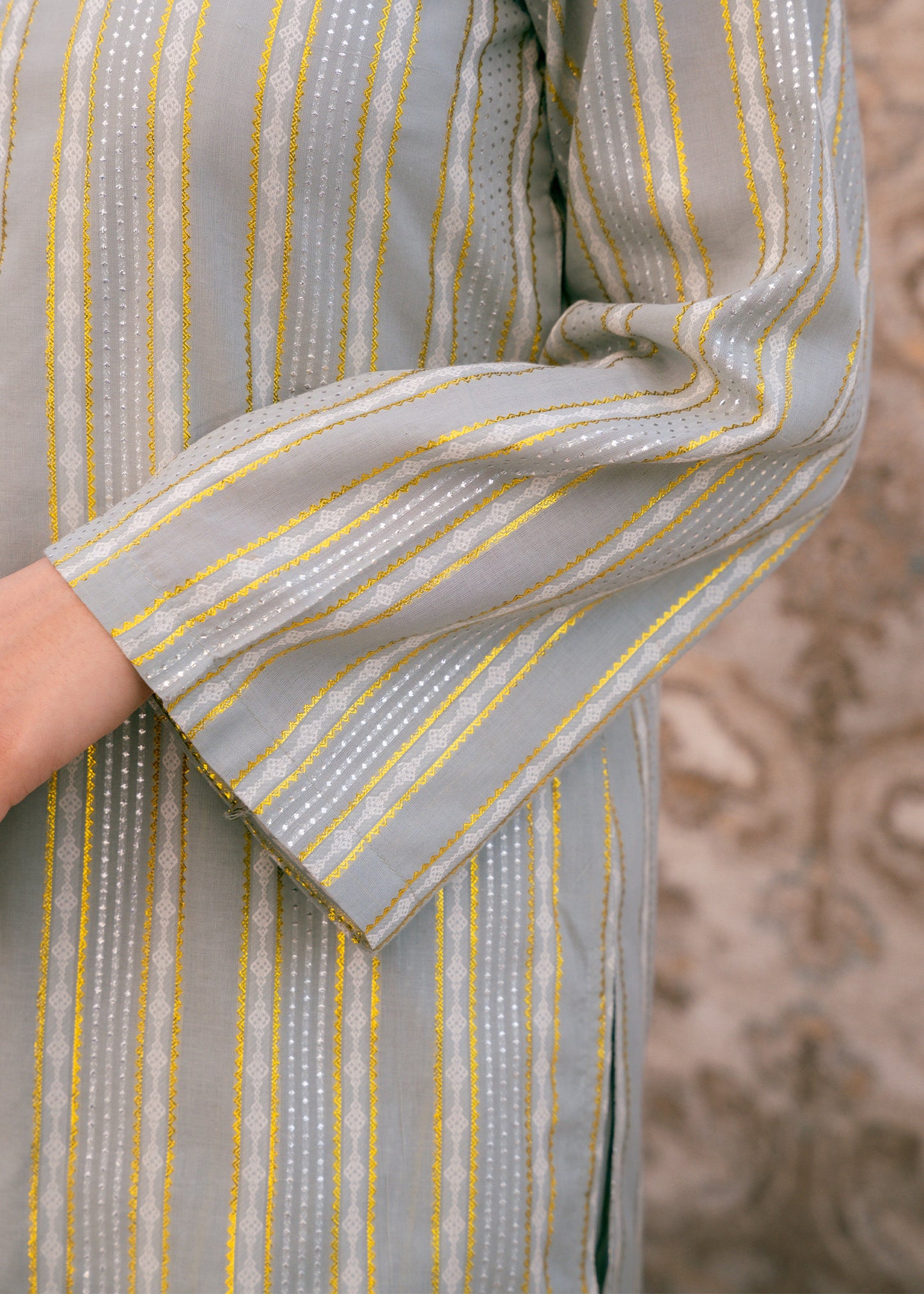 Aqua Noor – Striped Jacquard Three-Piece