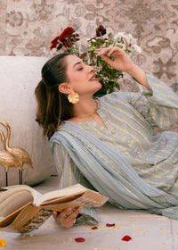 Aqua Noor – Striped Jacquard Three-Piece
