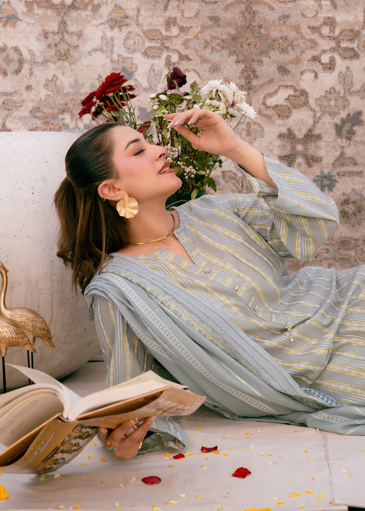 Aqua Noor – Striped Jacquard Three-Piece