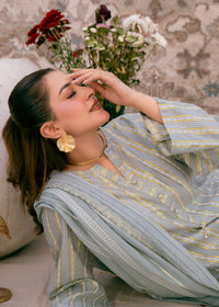 Aqua Noor – Striped Jacquard Three-Piece