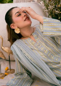 Aqua Noor – Striped Jacquard Three-Piece