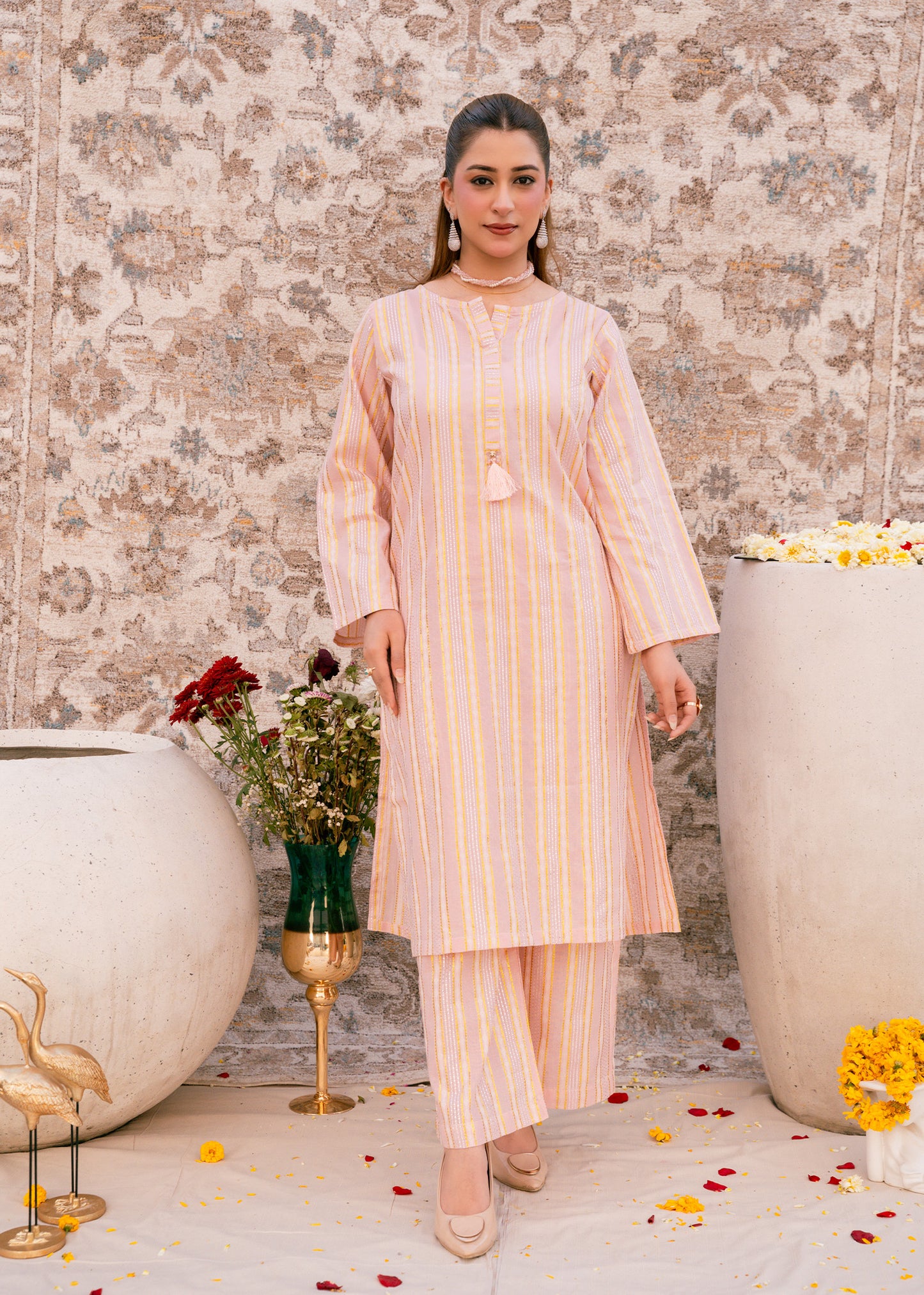 Blush Noor – Striped Jacquard Three-Piece