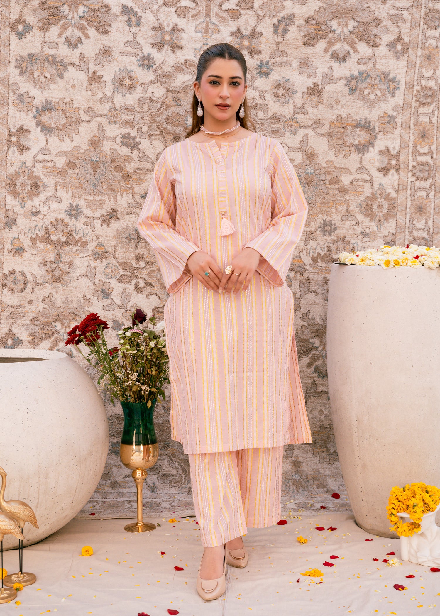 Blush Noor – Striped Jacquard Three-Piece