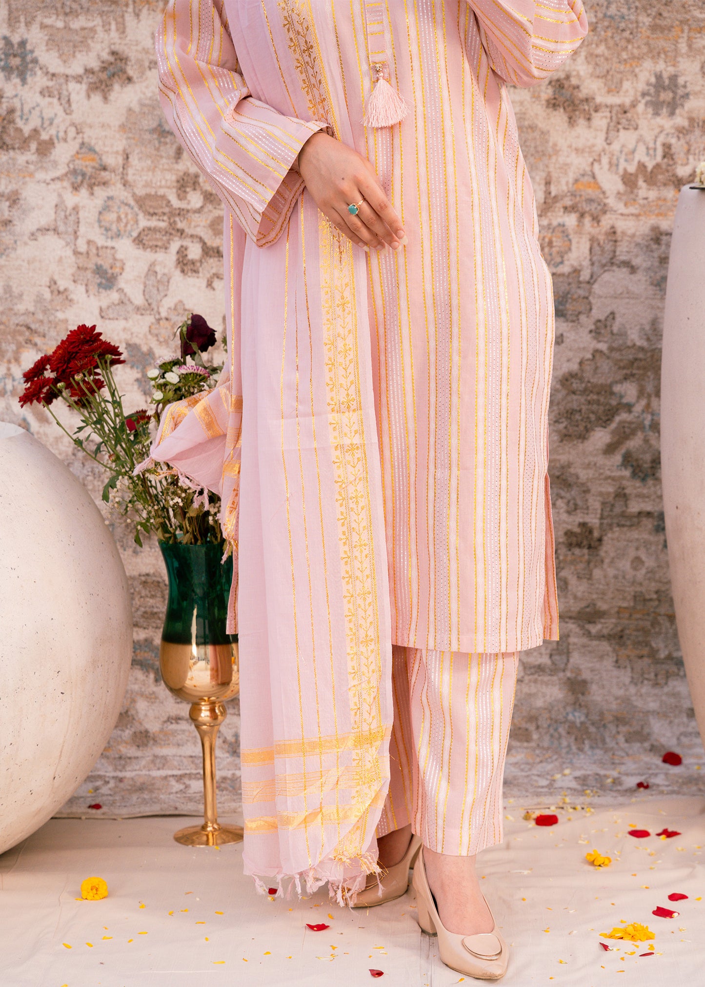 Blush Noor – Striped Jacquard Three-Piece