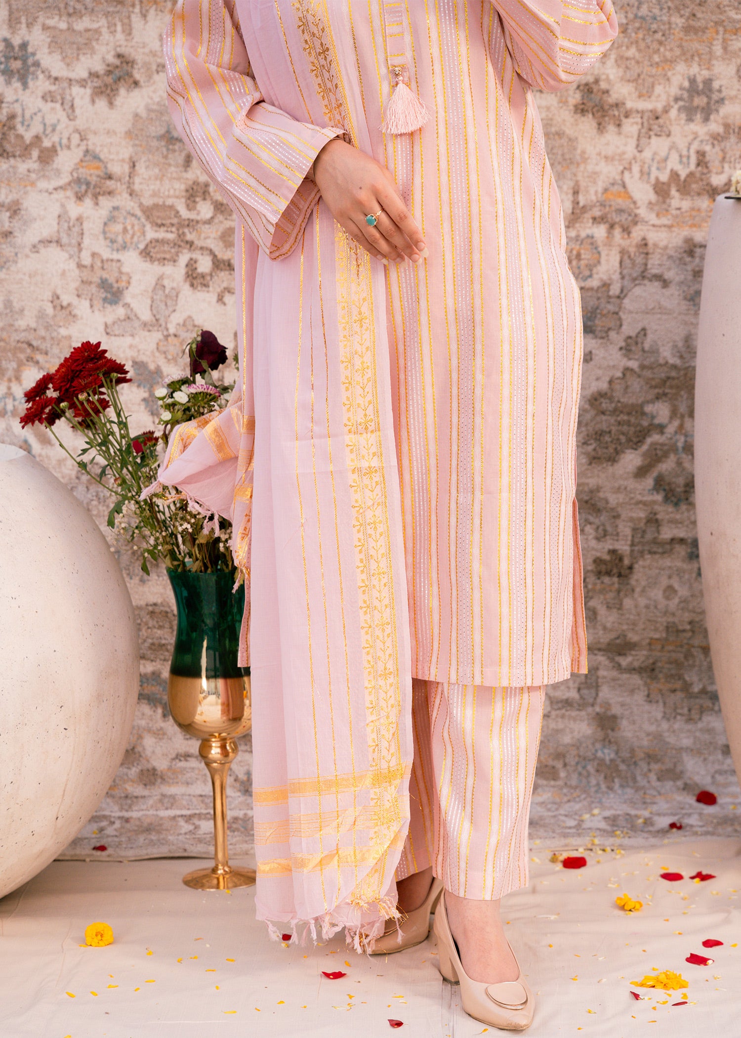 Blush Noor – Striped Jacquard Three-Piece