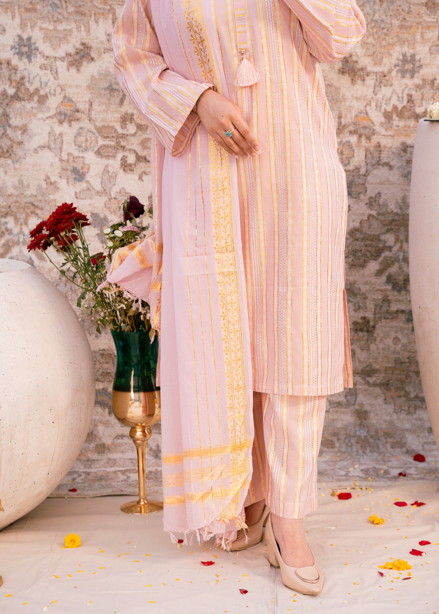 Blush Noor – Striped Jacquard Three-Piece