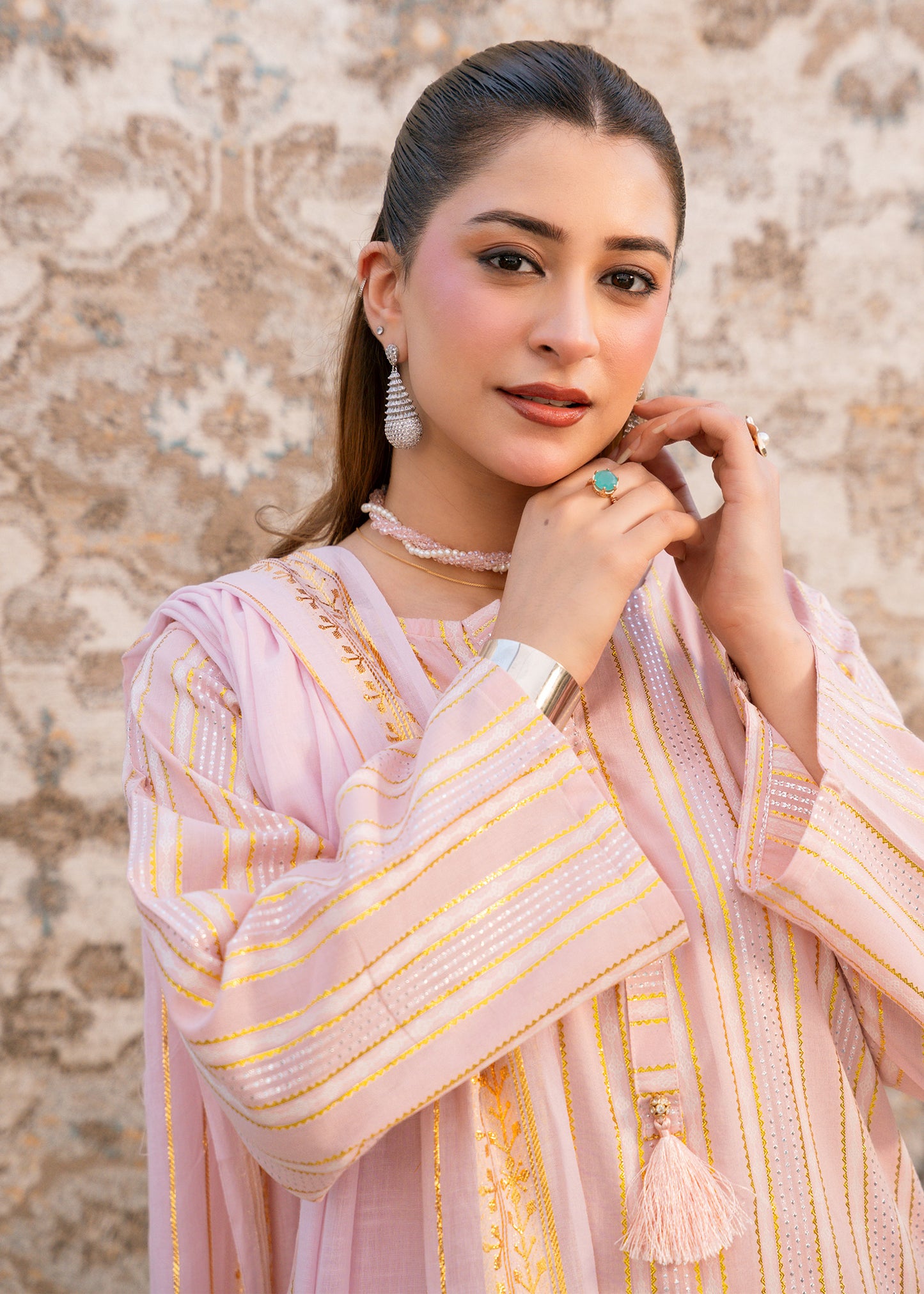 Blush Noor – Striped Jacquard Three-Piece