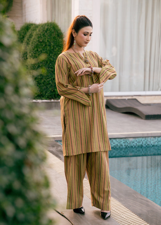 Olive Muse – Striped Jacquard Two-Piece
