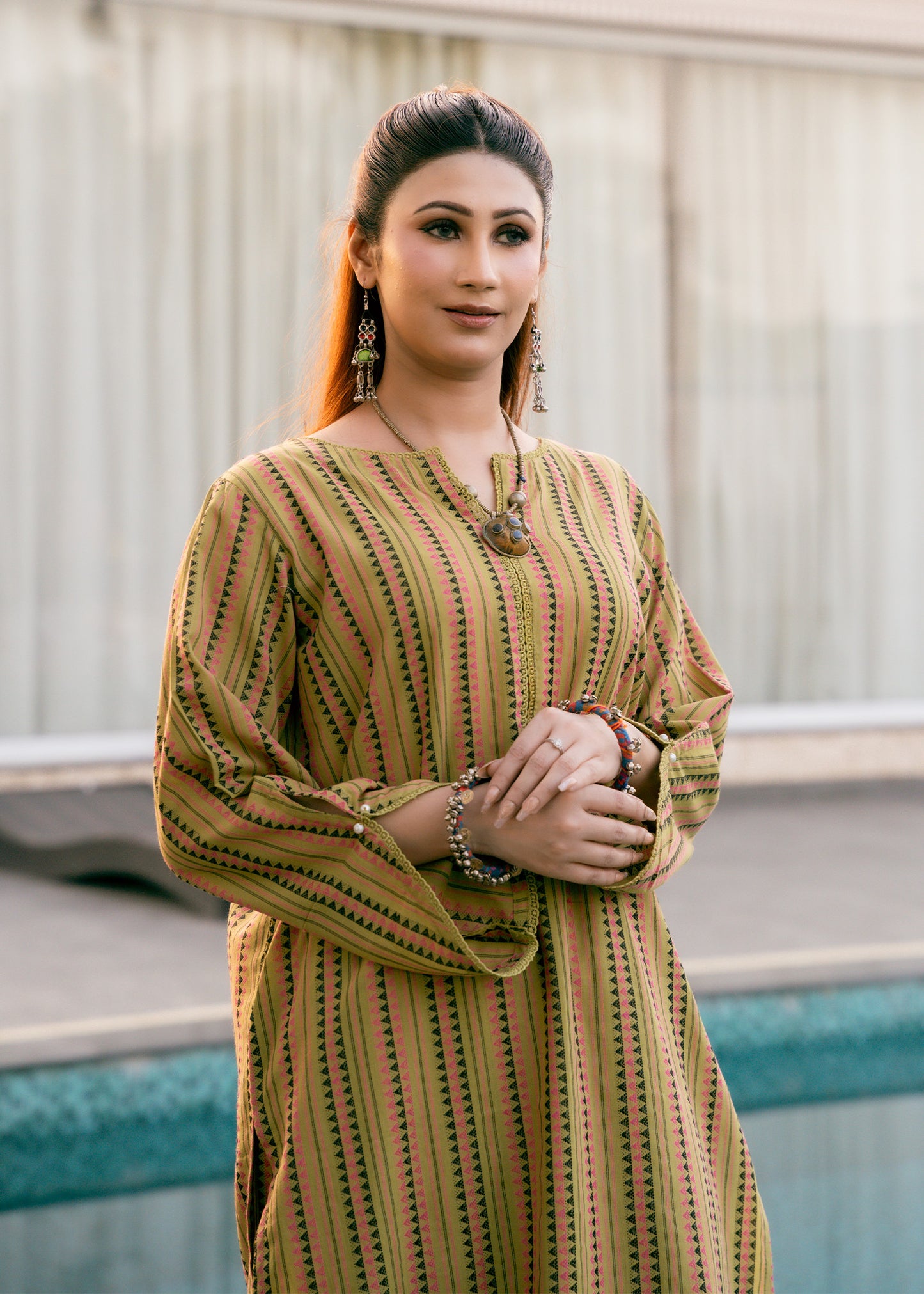 Olive Muse – Striped Jacquard Two-Piece