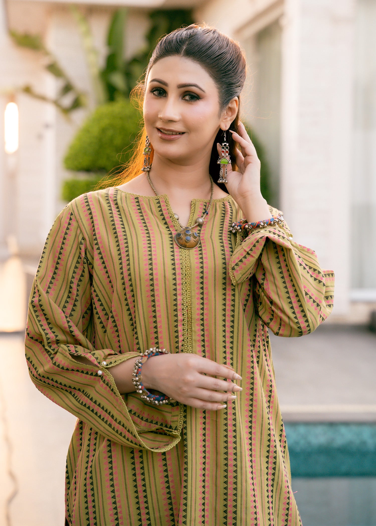 Olive Muse – Striped Jacquard Two-Piece