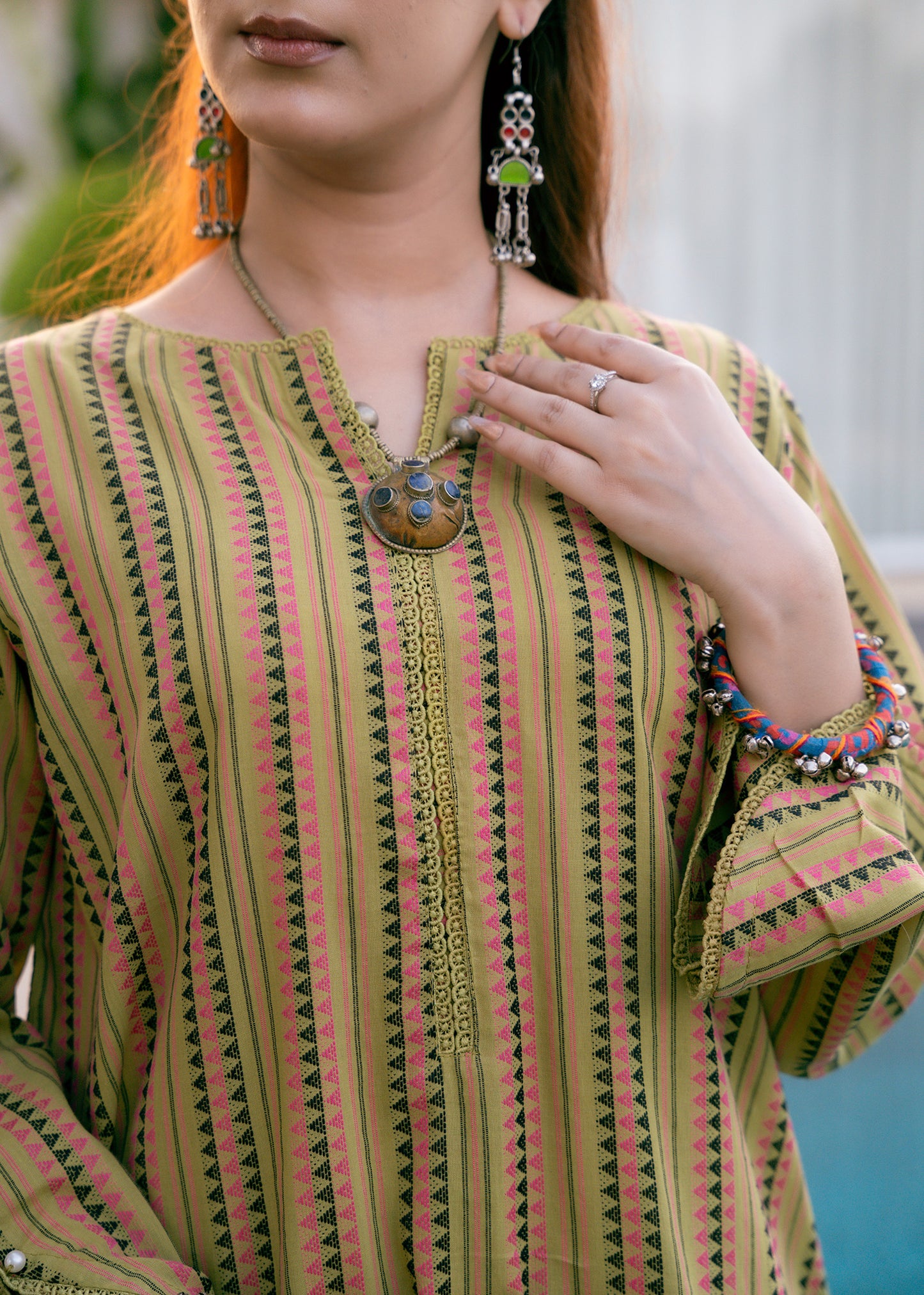 Olive Muse – Striped Jacquard Two-Piece