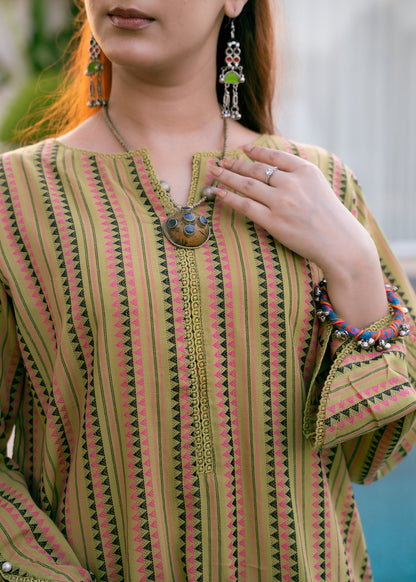 Olive Muse – Striped Jacquard Two-Piece