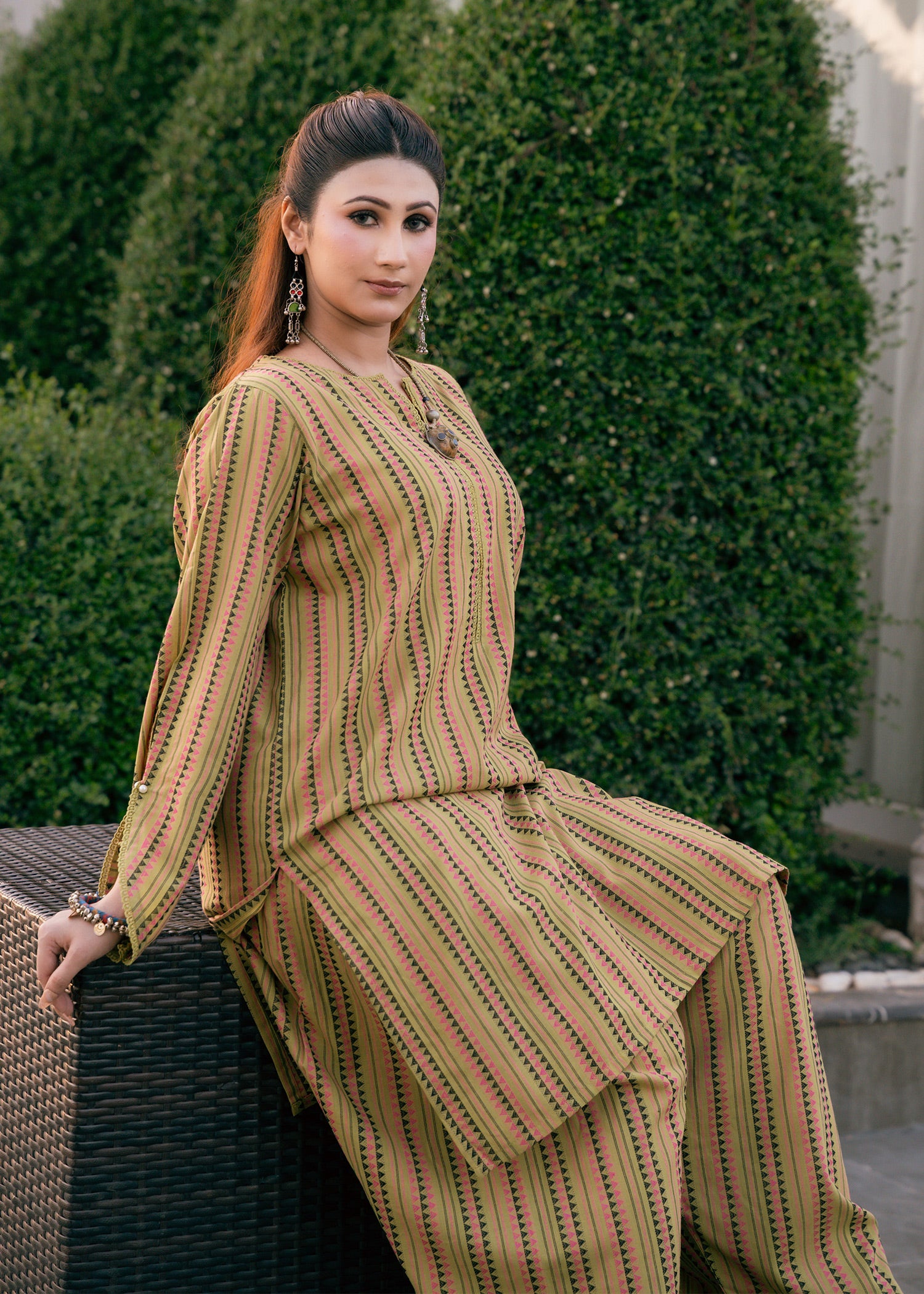Olive Muse – Striped Jacquard Two-Piece