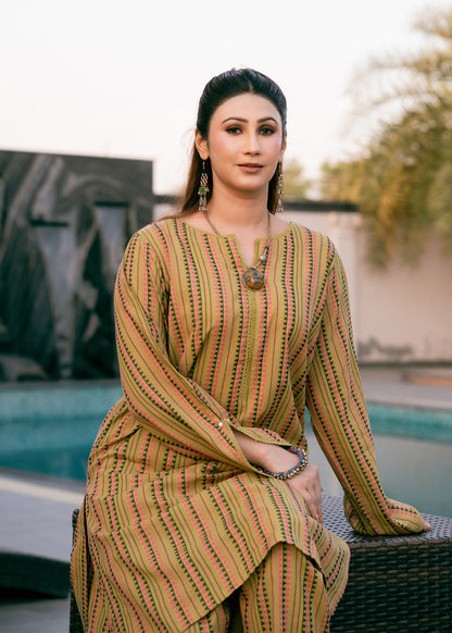 Olive Muse – Striped Jacquard Two-Piece