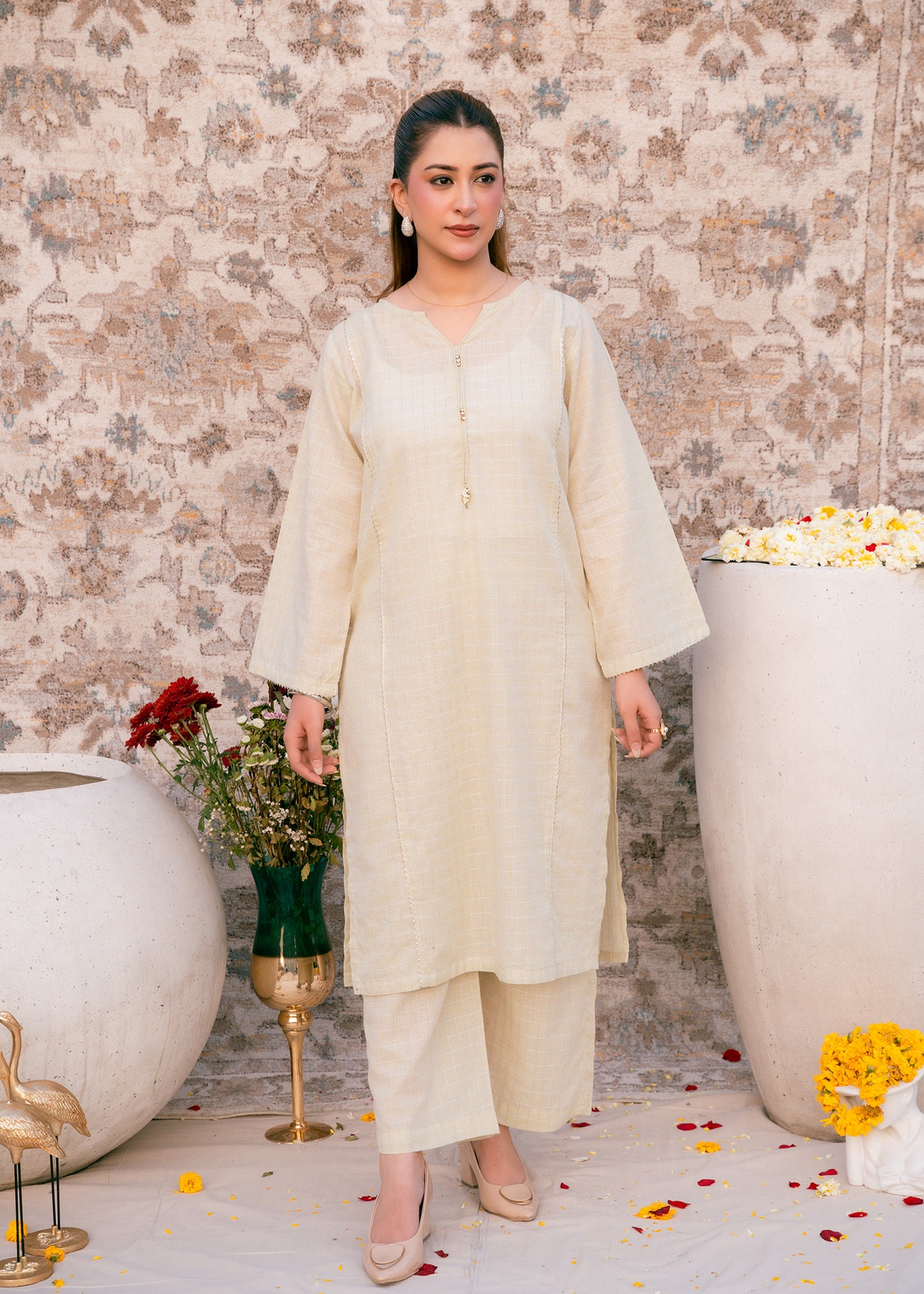 Ivory Zehra – Check Jacquard Two-Piece