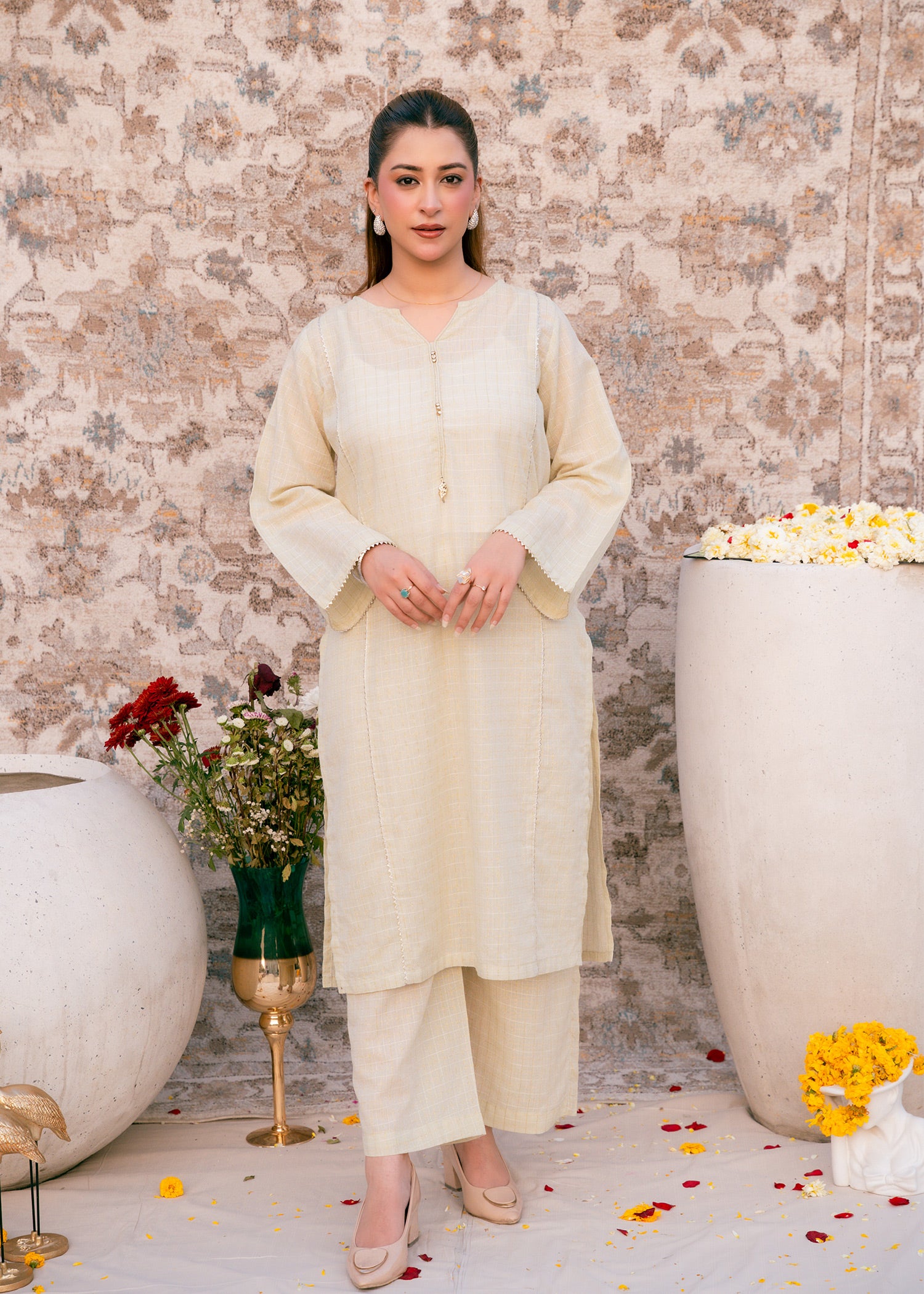 Ivory Zehra – Check Jacquard Two-Piece
