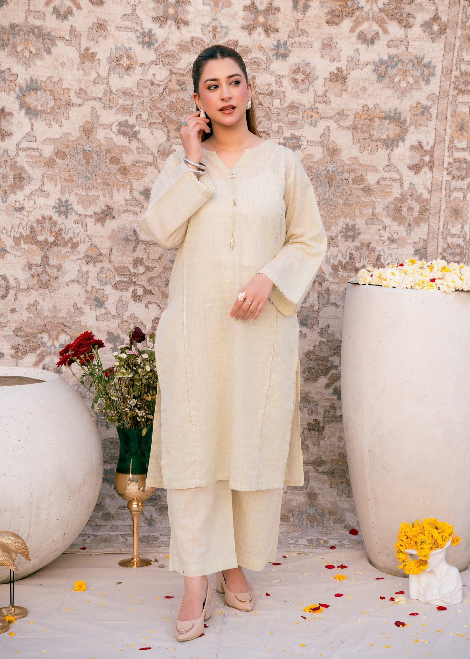 Ivory Zehra – Check Jacquard Two-Piece