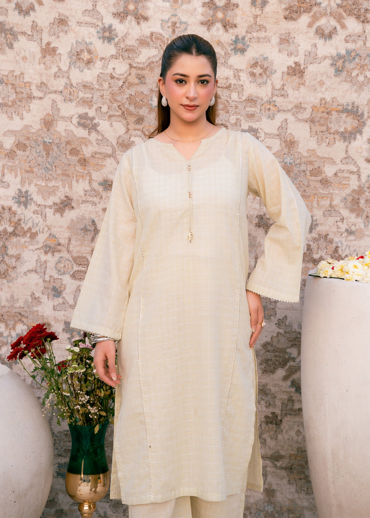 Ivory Zehra – Check Jacquard Two-Piece
