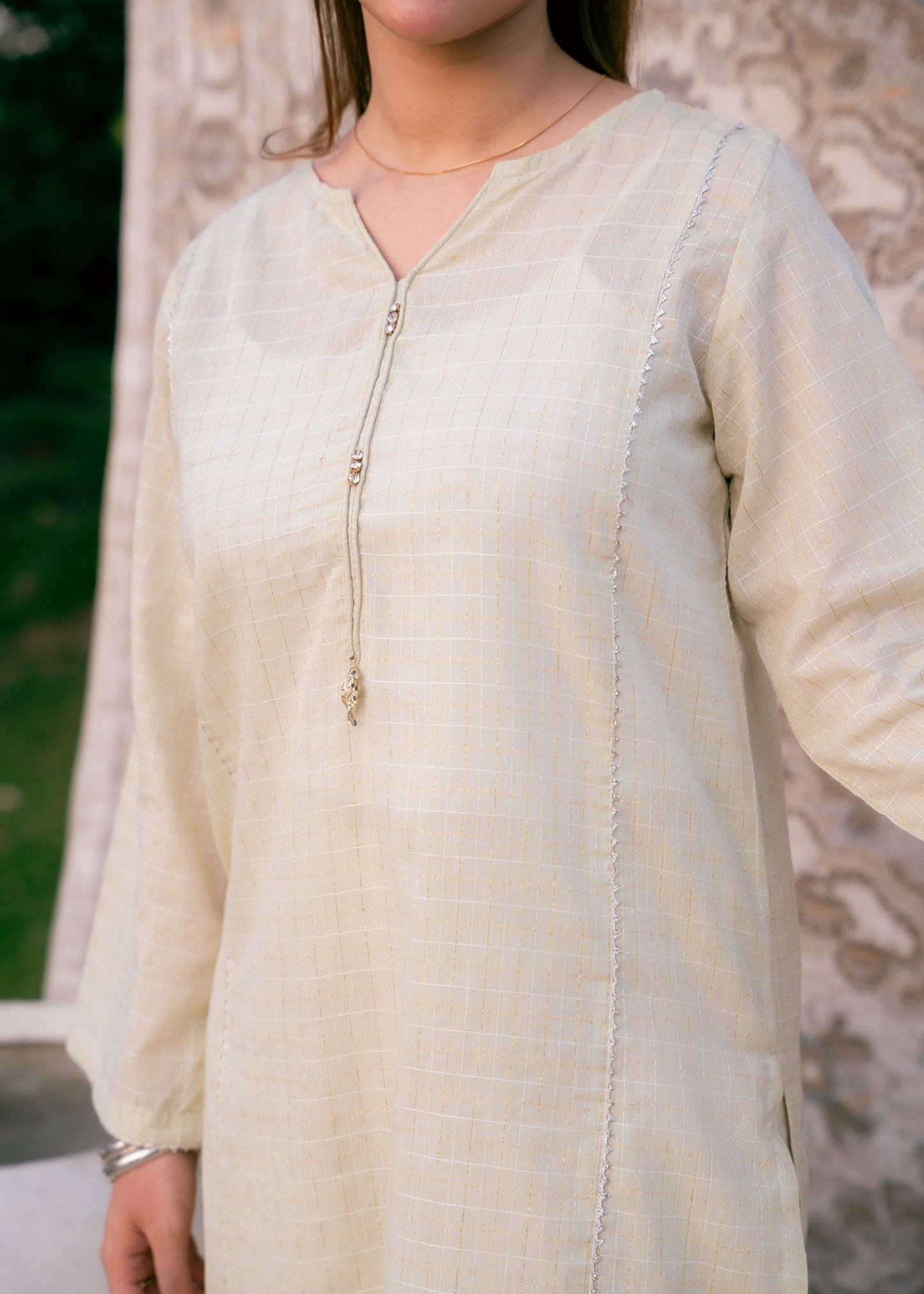 Ivory Zehra – Check Jacquard Two-Piece