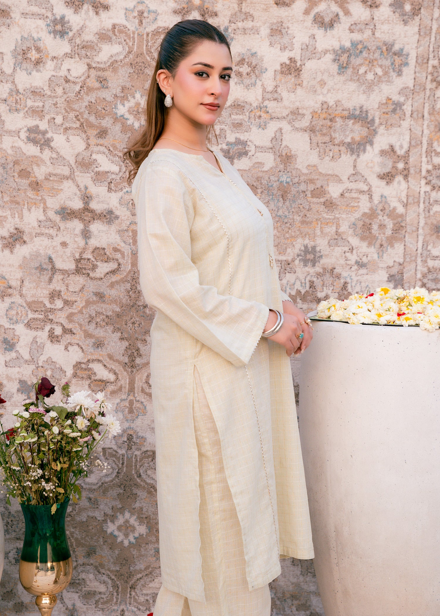 Ivory Zehra – Check Jacquard Two-Piece