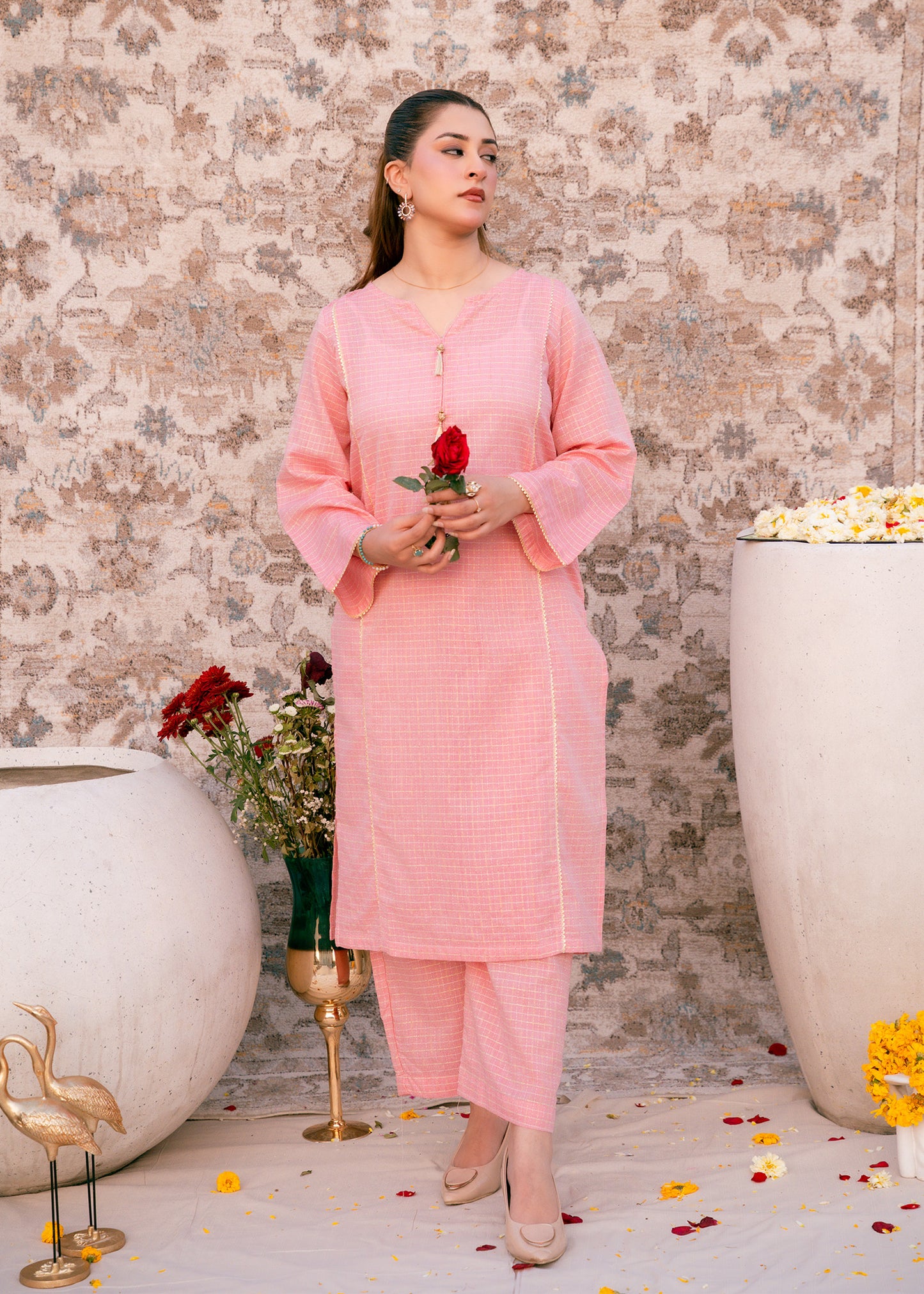 Blush Zehra – Check Jacquard Two-Piece