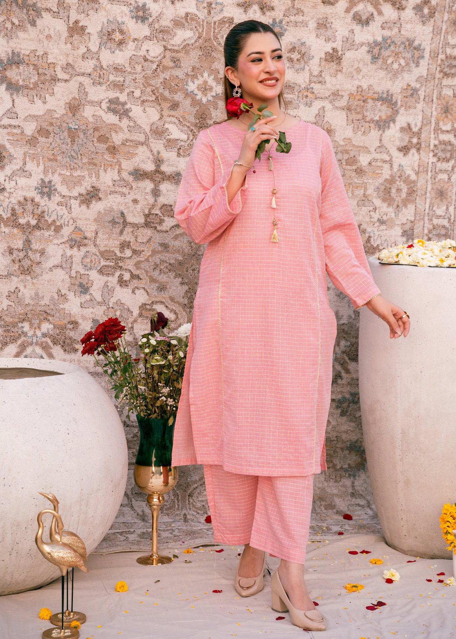 Blush Zehra – Check Jacquard Two-Piece