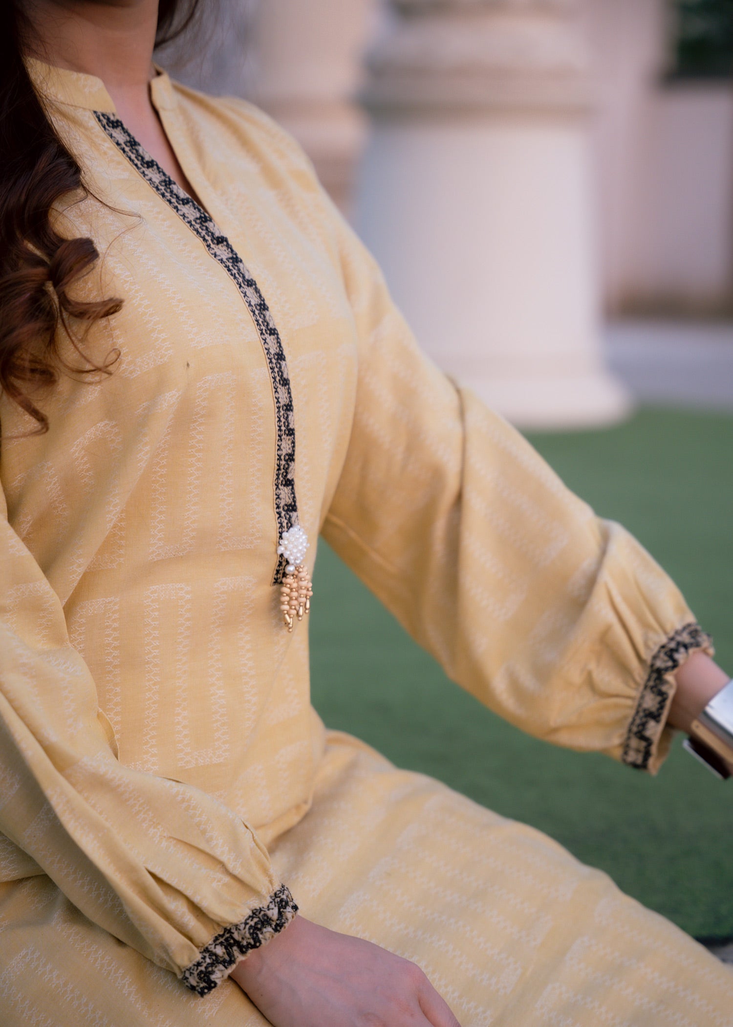 Sunlit Mustard Jacquard 3 Piece Suit