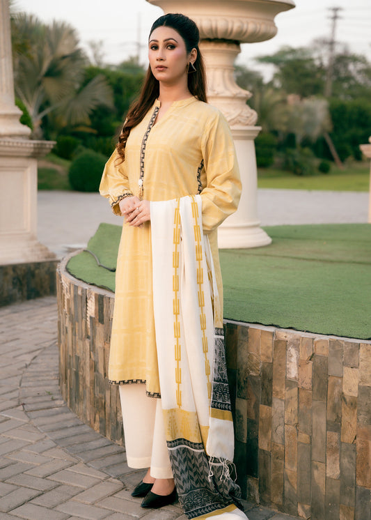 Sunlit Mustard Jacquard 3 Piece Suit