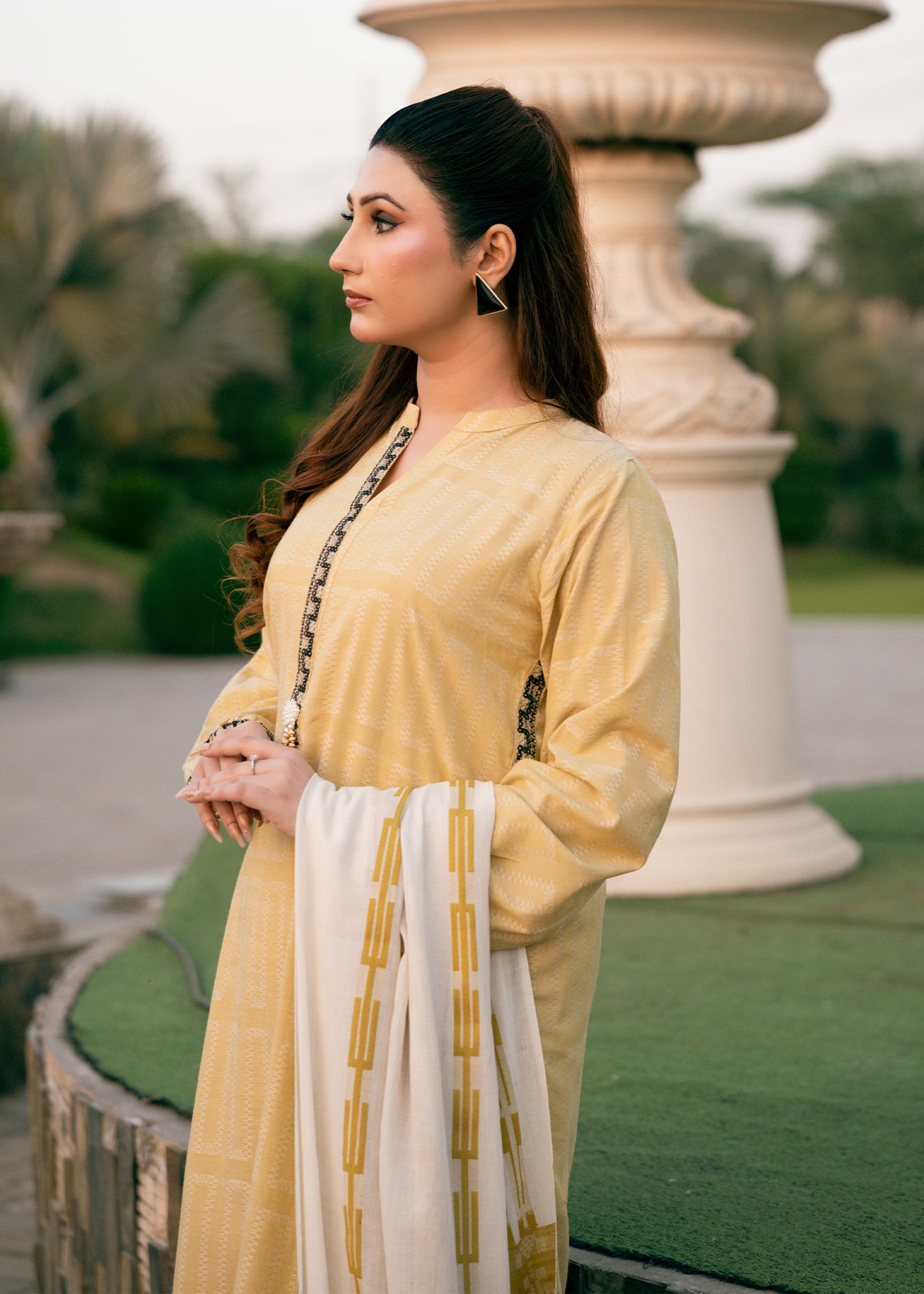 Sunlit Mustard Jacquard 3 Piece Suit