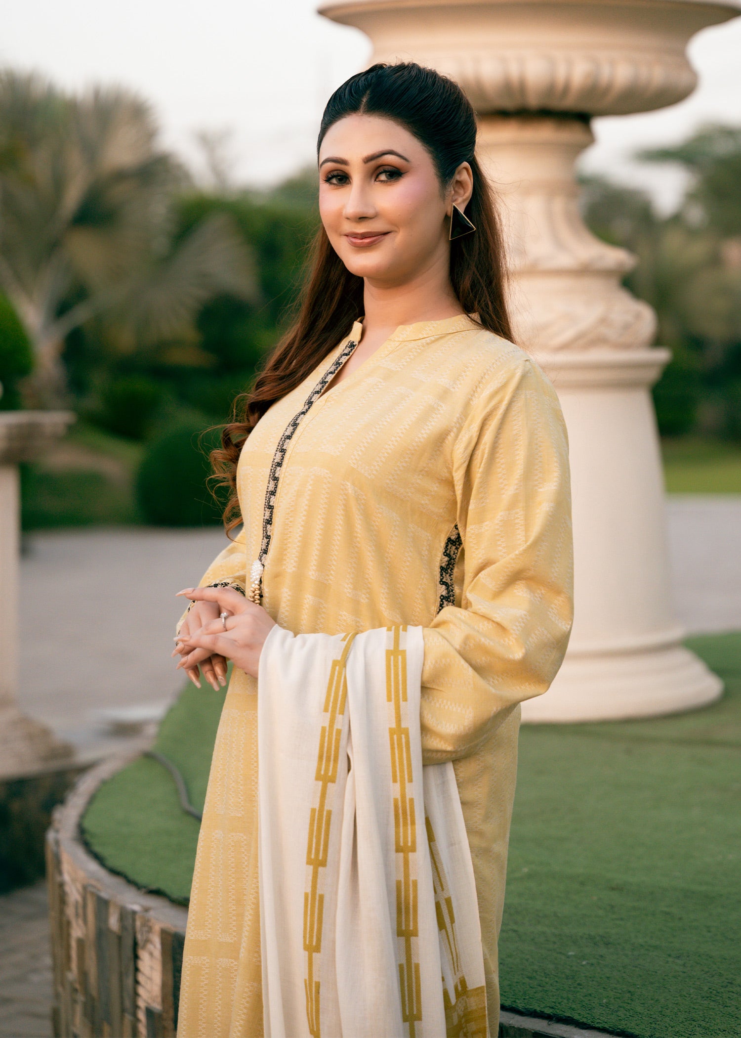 Sunlit Mustard Jacquard 3 Piece Suit