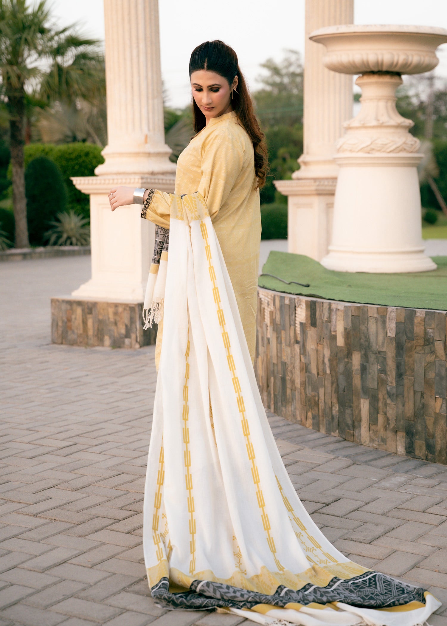 Sunlit Mustard Jacquard 3 Piece Suit