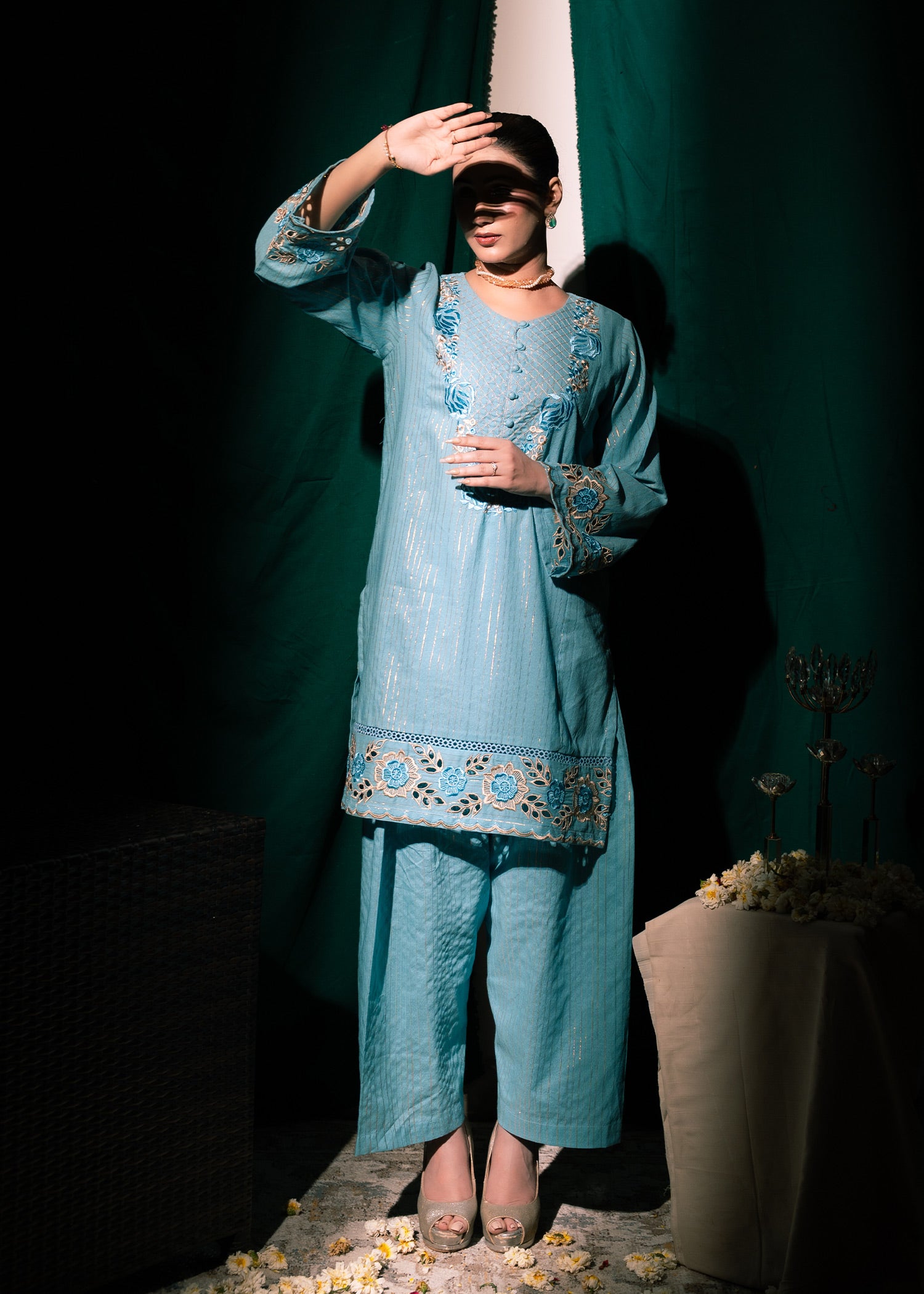 Aqua Zeenat – Embroidered Karandi Two-Piece