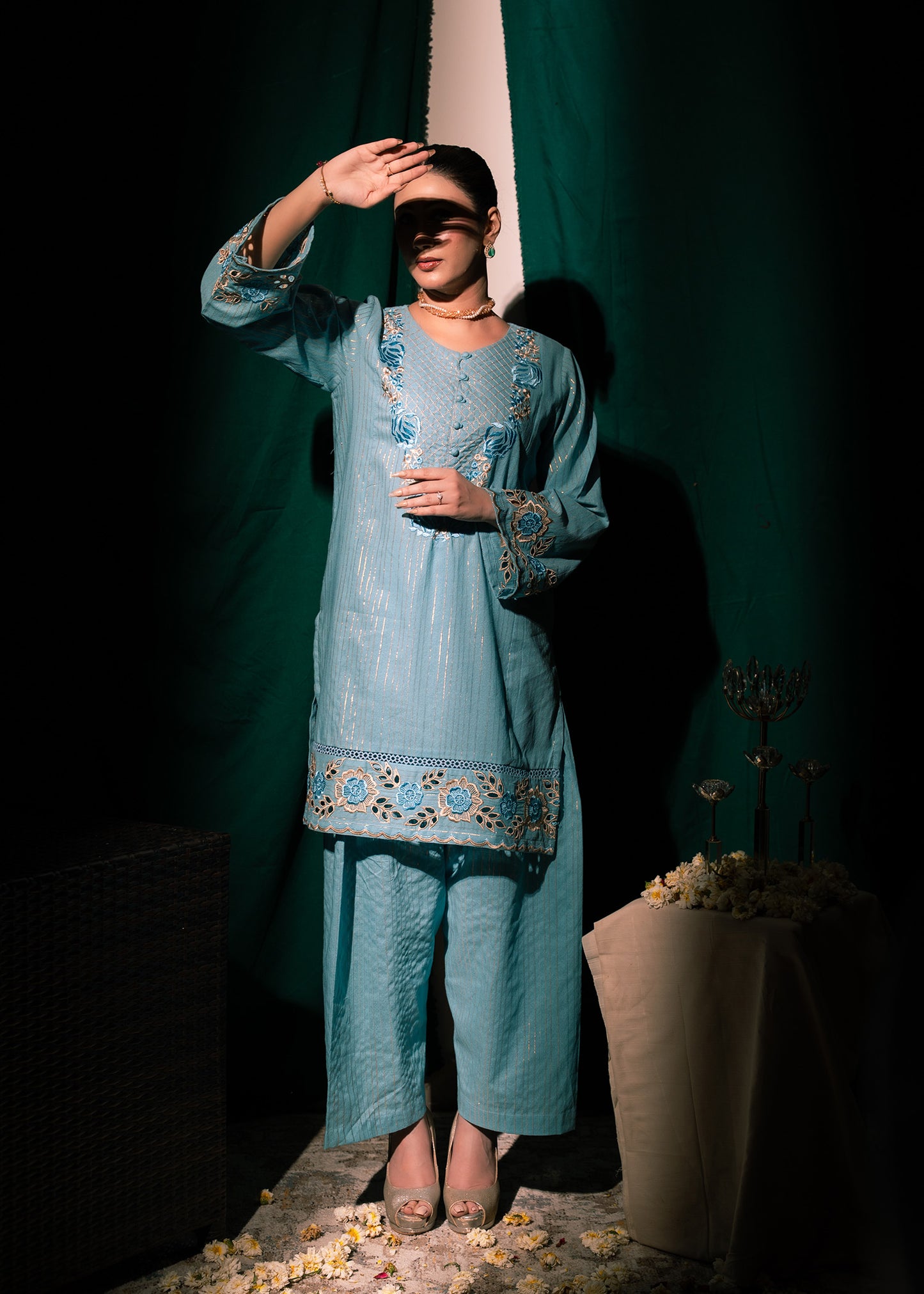 Aqua Zeenat – Embroidered Karandi Two-Piece