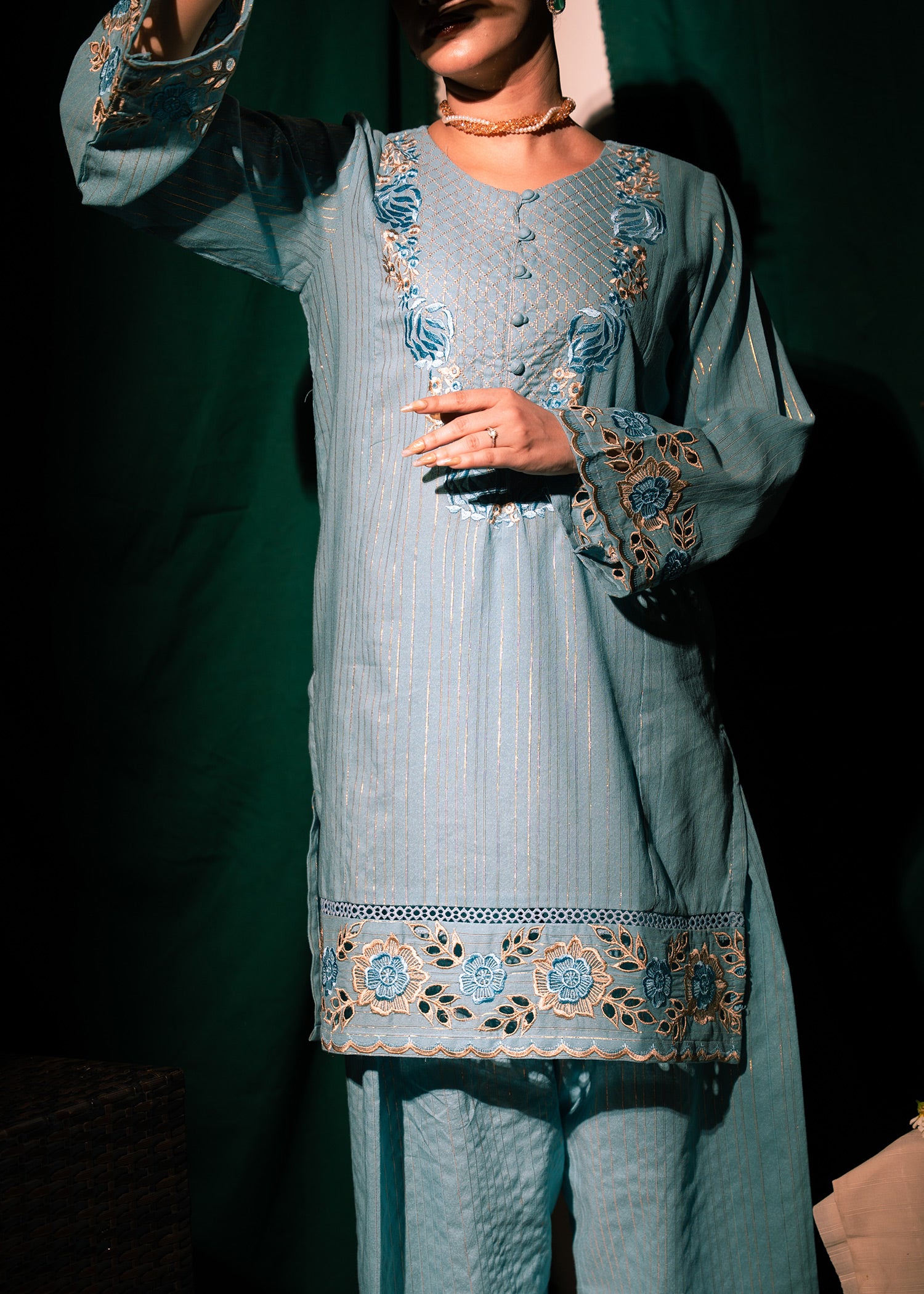 Aqua Zeenat – Embroidered Karandi Two-Piece