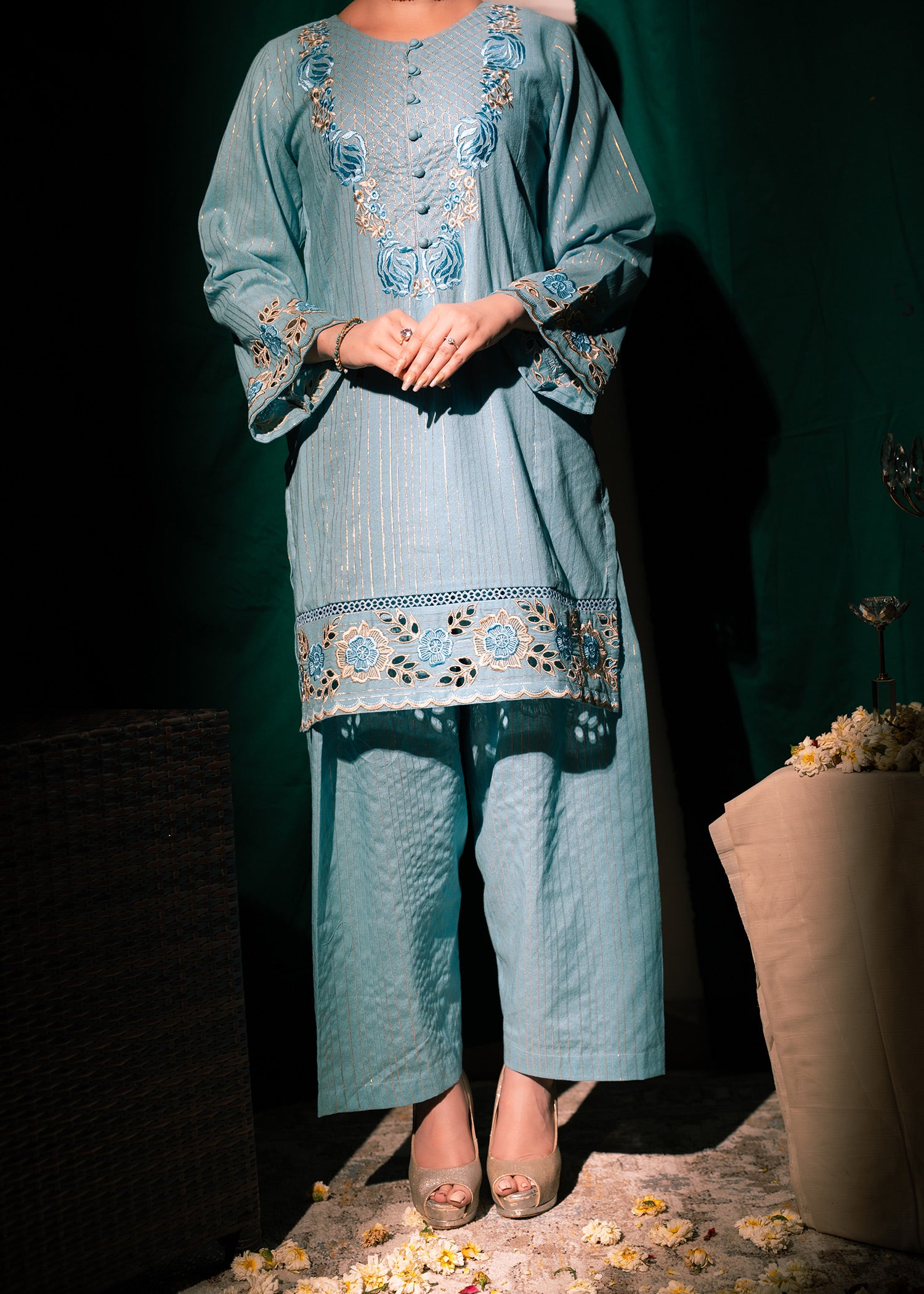 Aqua Zeenat – Embroidered Karandi Two-Piece