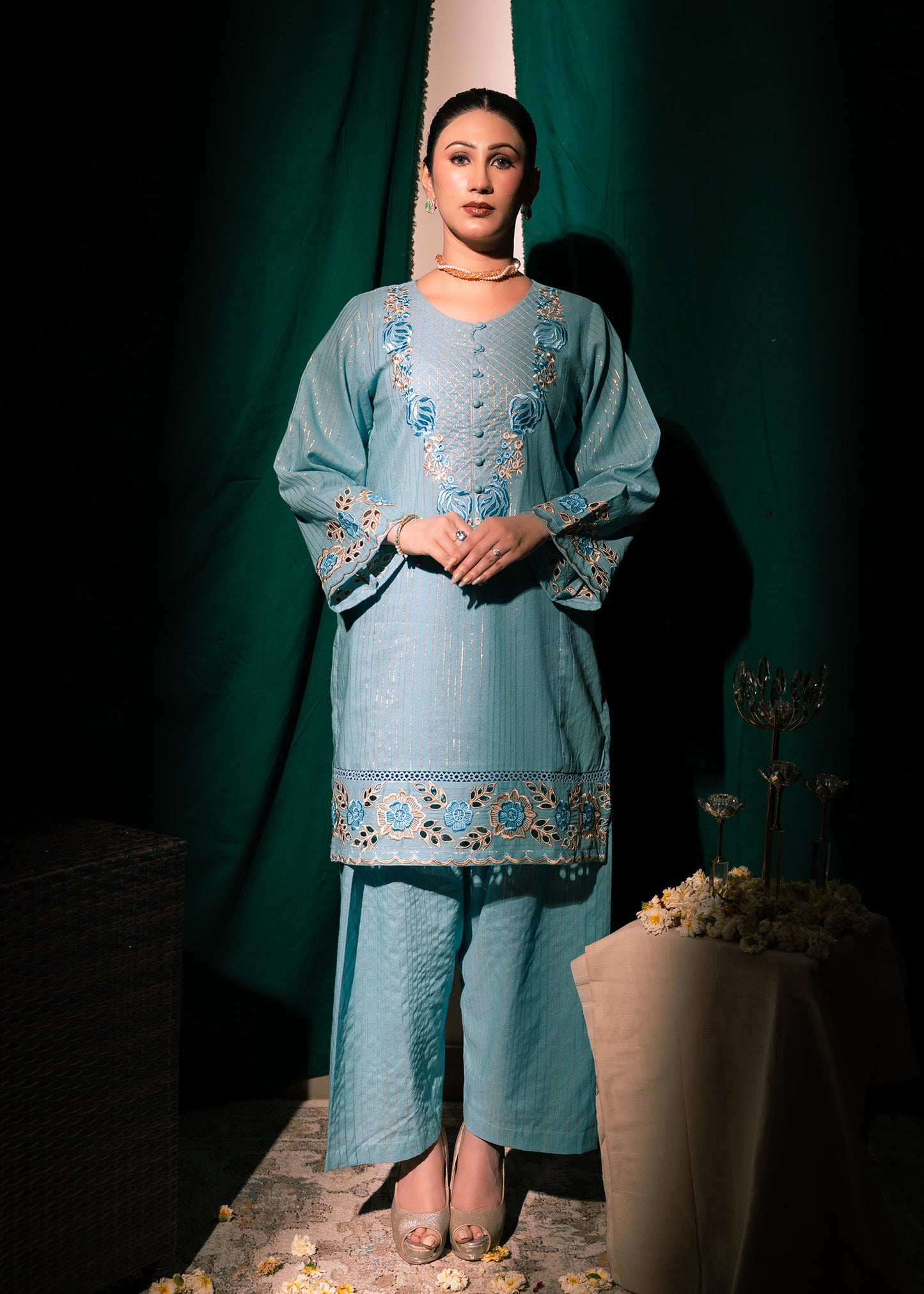 Aqua Zeenat – Embroidered Karandi Two-Piece