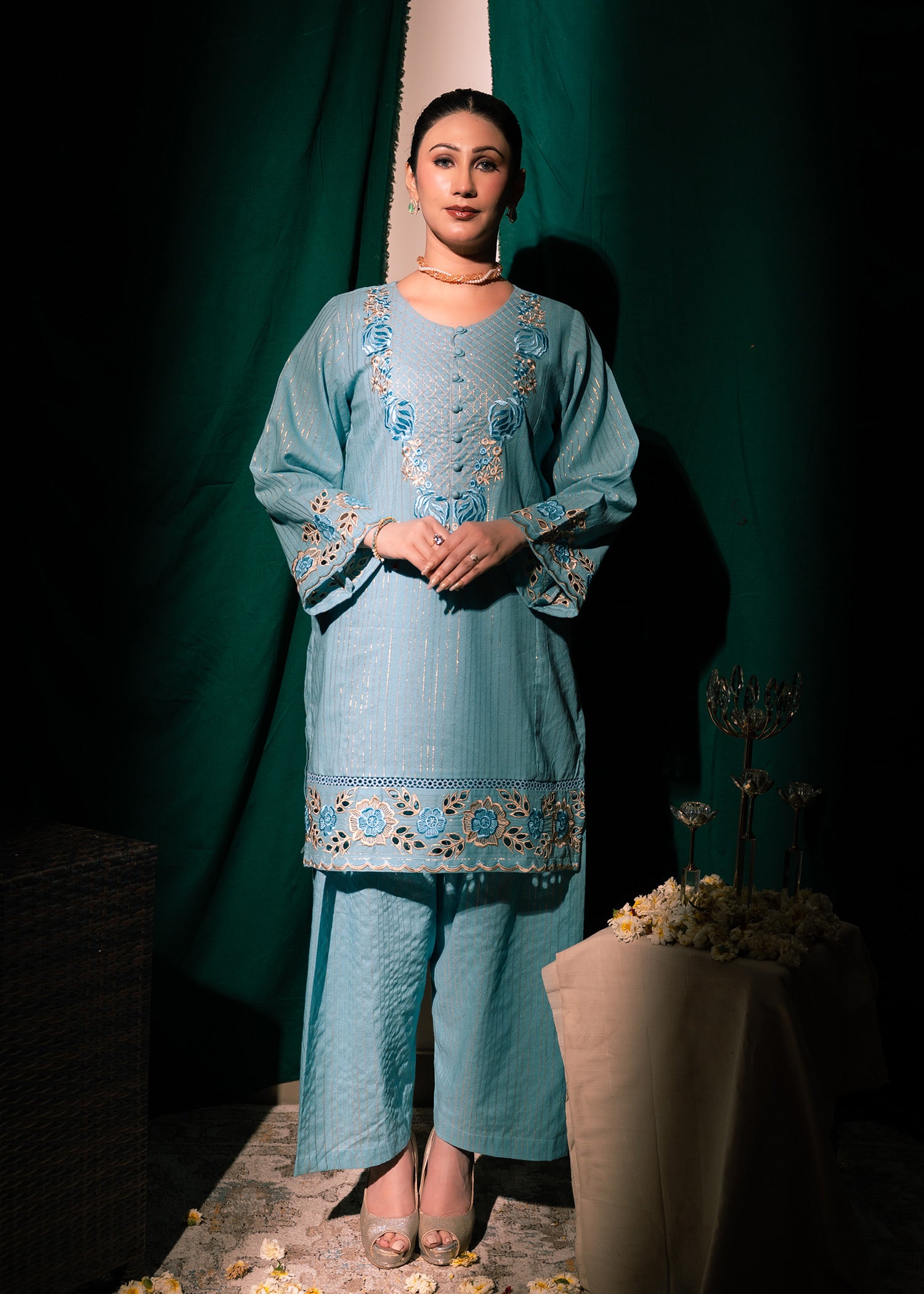 Aqua Zeenat – Embroidered Karandi Two-Piece